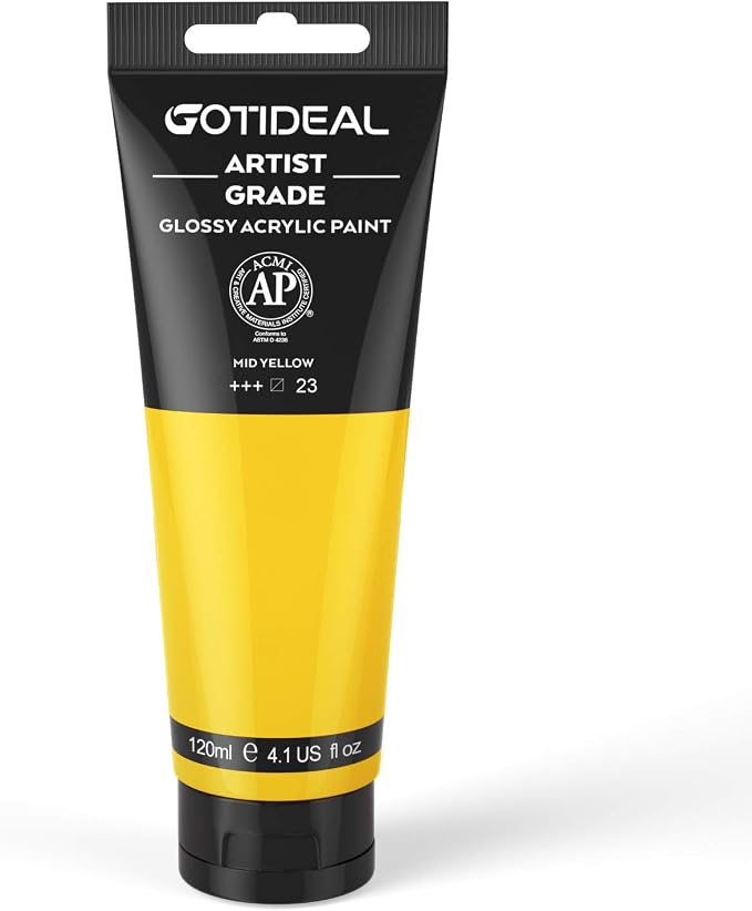 GOTIDEAL Acrylic Paint Mid Yellow Tubes Non Toxic Non Fading, Rich Pigments by GOTIDEAL