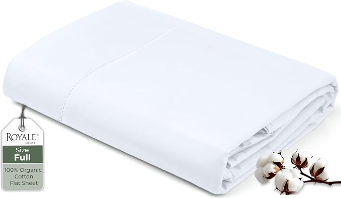 Royale Linens 100% Organic Cotton Full Flat Sheet Only by ROYALELINENS