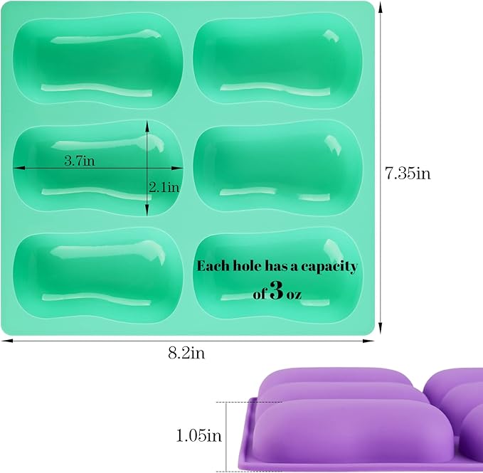 Sakolla 2 Pack 6 Cavity DIY Silicone Soap Molds Classical Handmade Silicone - Image 2