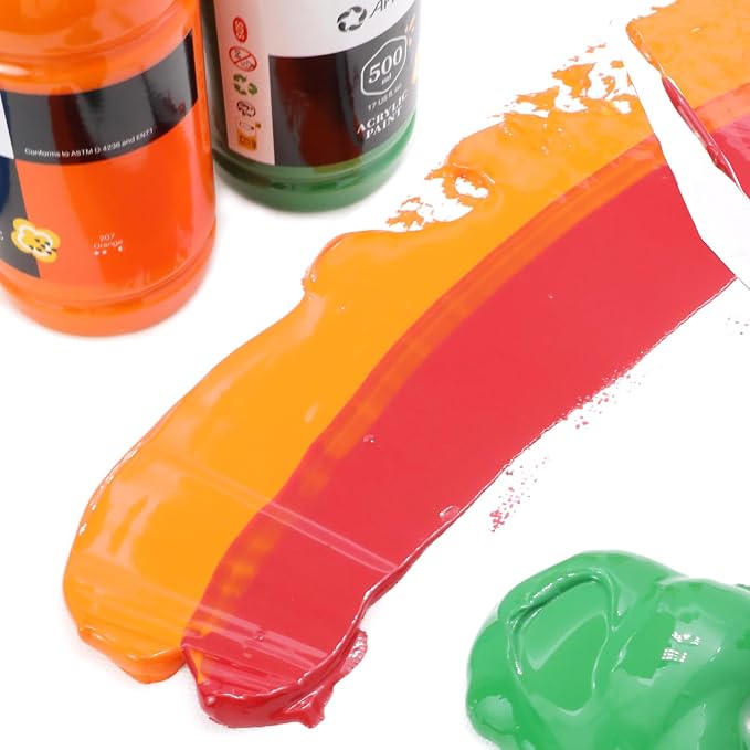 Artecho Orange Acrylic Paint 500ml / 17oz Large Bottle | Semi Glossy Finish - Image 3
