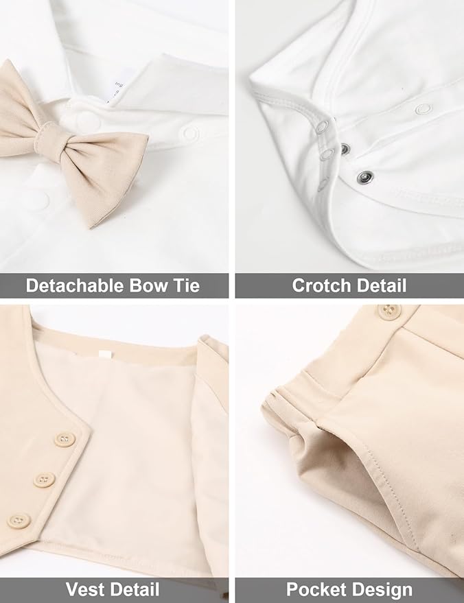 A&J DESIGN Baby Boy Suits Clothes Infant Toddler Formal Gentleman Outfits, Dress Shirt + Vest + Bow Tie + Pants Wedding Set