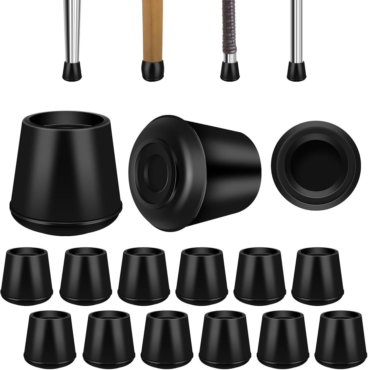 3/4" Round Rubber Chair Leg Tips Caps, Chair Leg Floor Protectors Furniture Legs Caps Non Slip Reduce Noise for Hardwood Floors (Black, 12 Pack)