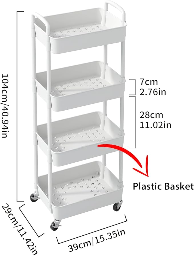 Sywhitta 4-Tier Plastic Rolling Utility Cart - Image 2