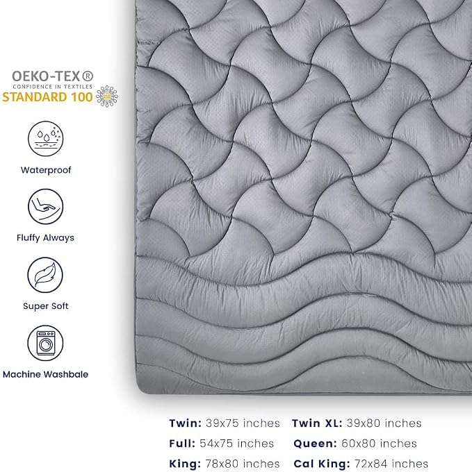 SLEEP ZONE Waterproof Queen Mattress Pad, Soft Mattress Topper, Fitted Mattress - Image 6