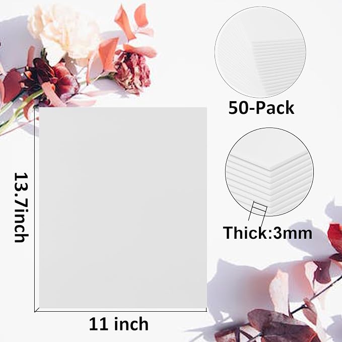 50 Pack White Foam Board for Projects, 11 x 13.7Inch Foam Core Baking Board Mat - Image 2