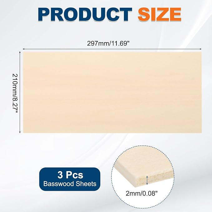 MECCANIXITY 3pcs Basswood Sheets 12 x 8.3 x 5/64 Inch Unfinished Wood Boards - Image 2