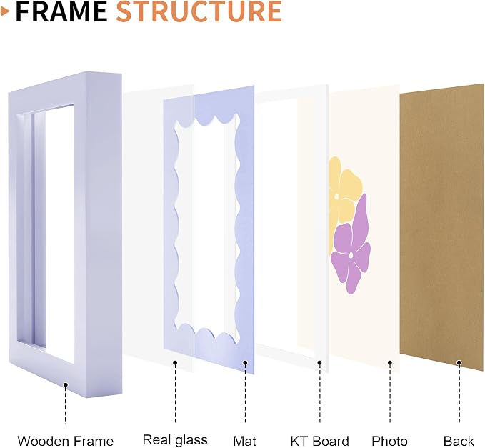 4x6 Picture Frame with Real Glass, Wooden cute 4 x 6 Photo Frame with Wavy Mat - Image 5
