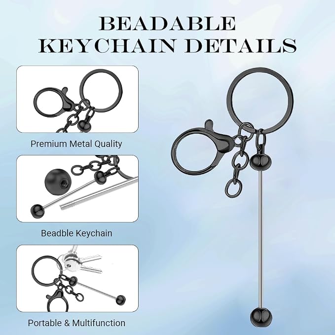 6Pcs Beadable Keychain Bars Blanks Bead Keychain Bar Metal Beaded Keychains - Image 3