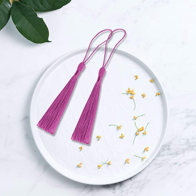 VAPKER 100 Pieces Dark Pink Tassels 13cm/5-Inch Silky Handmade Soft Tassels - Image 4