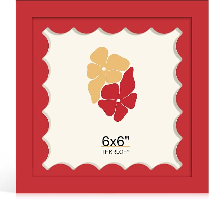 6x6 Picture Frame with Wavy Mat, Wooden Real Glass 6 x 6 Photo Frame by THKRLOF