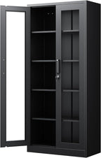 PEUKC Display Cabinet with Glass Doors, 71 Inches Metal Display Case with 4 by SleekSteelDesksShelvesbyPEUKC%E2%80%93WorkLiveOrganize