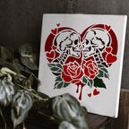 1 Piece Skeleton Lover Rose Craft Art Stencil, 11.8"x11.8" Skull Couple Plastic - Image 7