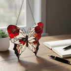 Red Poppy Butterfly Acrylic Suncatcher, Faux Stained Glass Indoor Window - Image 2