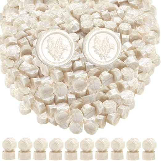 Pearl White Wax Seal Beads, ONWINPOR 300 Pieces Octagon Sealing Wax Beads by ONWINPOR
