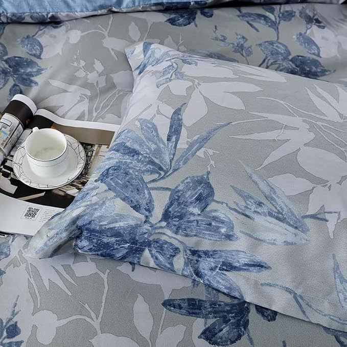 OAITE Duvet Cover Twin Size, Reversible Flower Blue Duvet Cover Set - Image 4