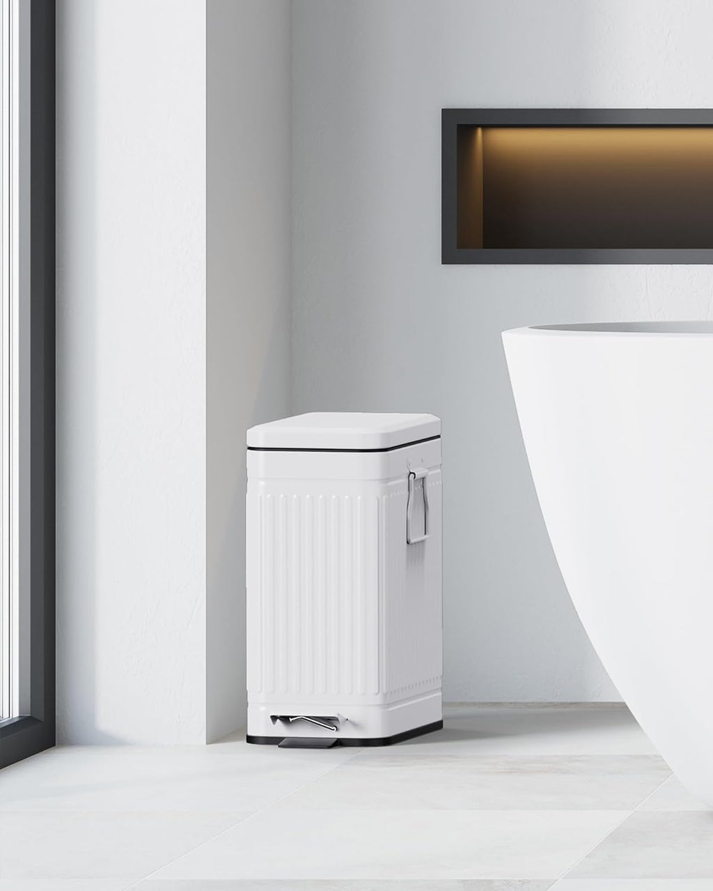 Small Trash Can with Lid Soft Close-10L/2.6 Gal Stainless Steel Outdoor Dog Poop Garbage Can-Metal Waste Bins with Pedal for Bathroom Bedroom Office-White