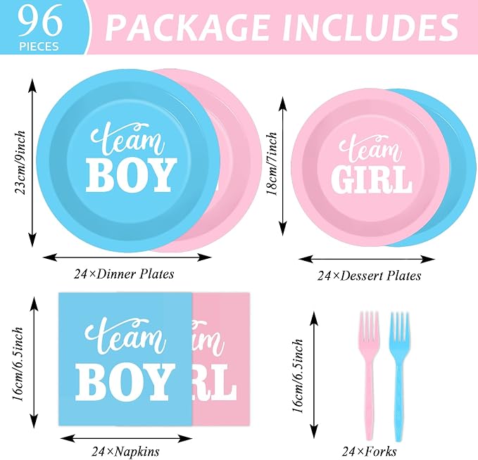 96 PCS Gender Reveal Party Supplies Gender Reveal Plates and Napkins Baby - Image 2