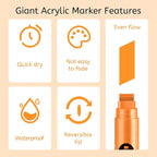 BIGTHUMB 3 Pcs Orange Jumbo Permanent Markers: 15mm Wide Tip Thick Acrylic - Image 3