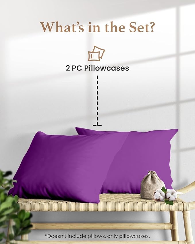 1000 TC Purple King Pillowcases Set of 2 100% Egyptian Cotton Pillow Cases - Image 2