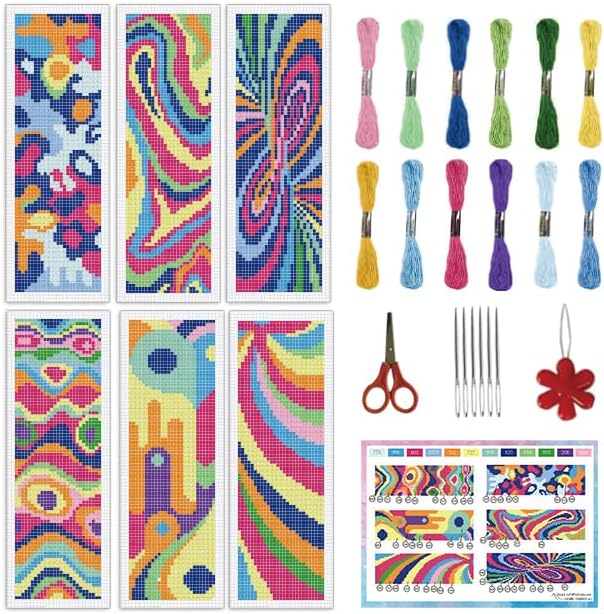 INFUNLY 6pcs Abstract Art DIY Cross Stitch Bookmark Kits by INFUNLY