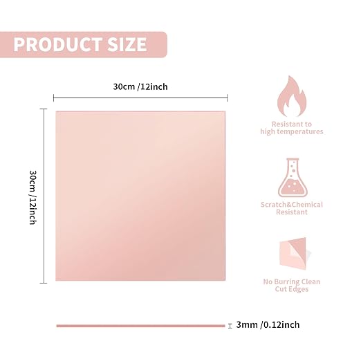 5 Pack Rose Gold Mirrored Acrylic Sheets, 12x12 Inch, 1/8 in Thick | Plastic - Image 2
