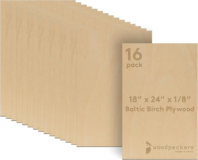 3 mm Baltic Birch Plywood 1/8 x 18 x 24 Inch, Box of 16 B/BB Grade Craft Wood by Woodpeckers