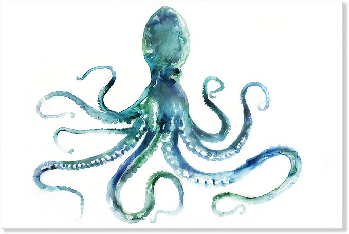 Blue Octopus Canvas Wall Art by Edward Selkirk Coastal Wall Decor Nautical - Image 2