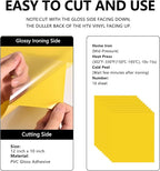 FUNKAKA Yellow HTV Heat Transfer Vinyl Bundle, 10 Sheets Sticky HTV Vinyl - Image 2