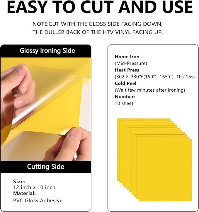 FUNKAKA Yellow HTV Heat Transfer Vinyl Bundle, 10 Sheets Sticky HTV Vinyl - Image 2