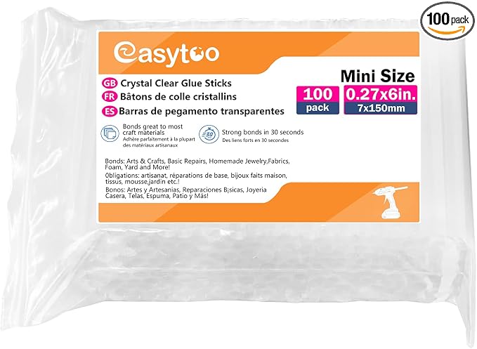 Mini Hot Glue Sticks, 0.27” Dia x 6” Long by EASYTOO
