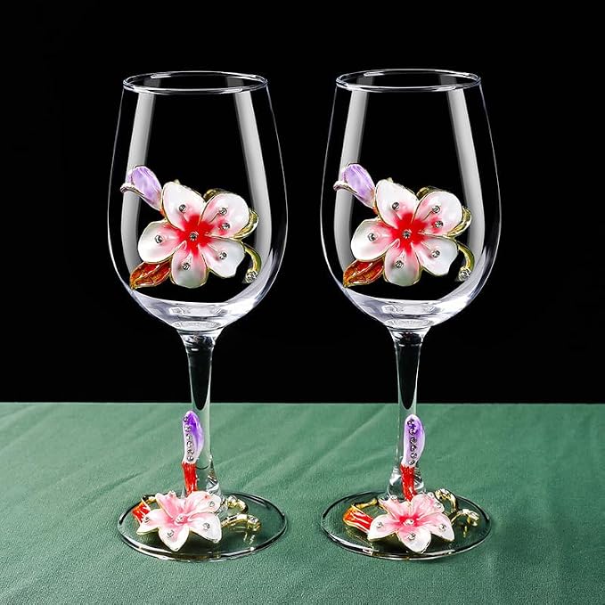 Simcat Handmade Painted Enamel Flower Glass Wine Glasses Transparent Refined - Image 4
