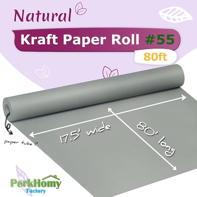 PerkHomy Light Grey Kraft Paper Roll 17.5" x 960" - Image 2