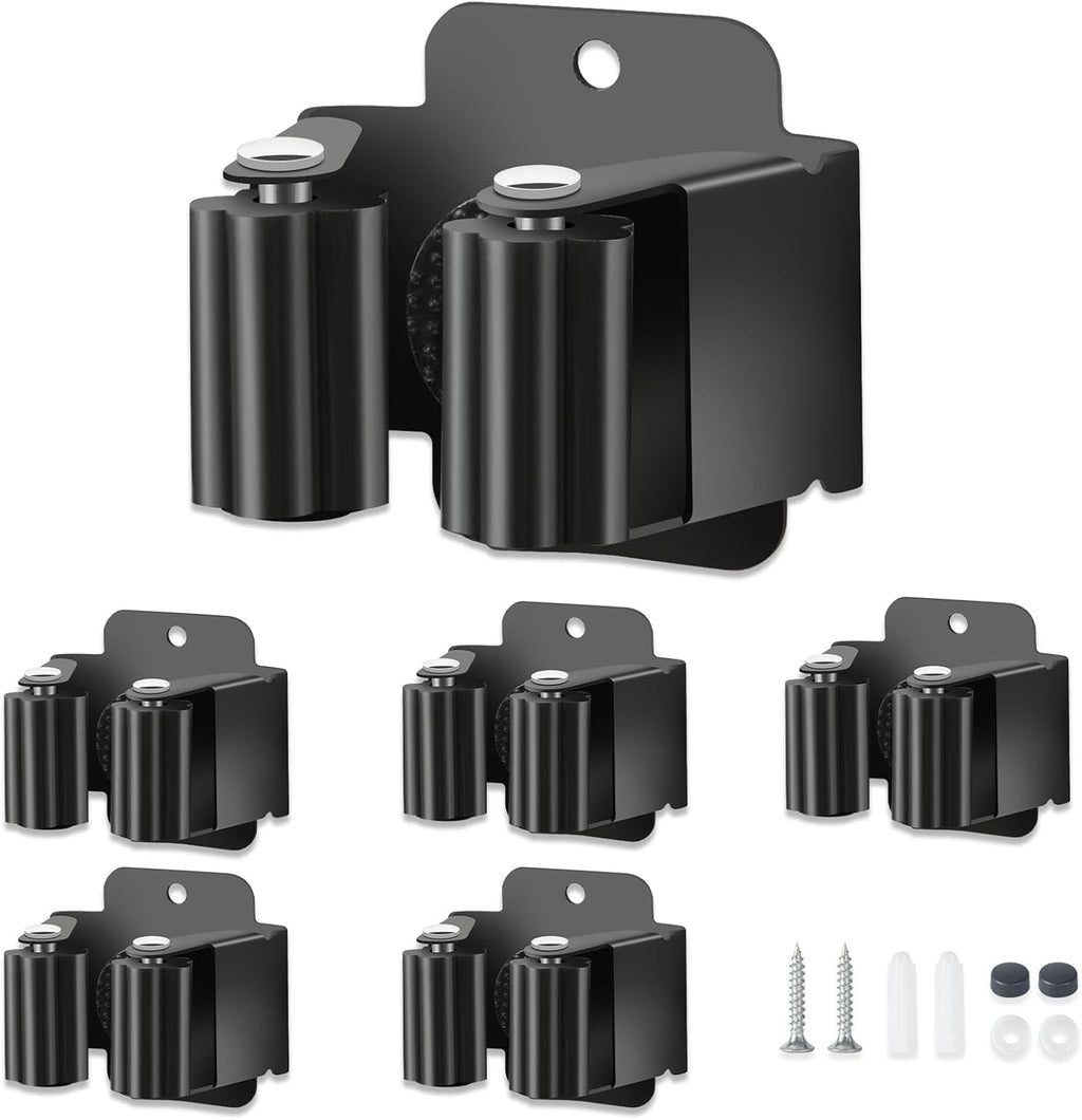 5 PCS Broom Holder Wall Mount, Upgraded Heavy Duty Mop and Broom Holder Wall Mount, Stainless Steel Broom Hanger Mop Holder Rack for Kitchen Laundry Garden Tool Organizer