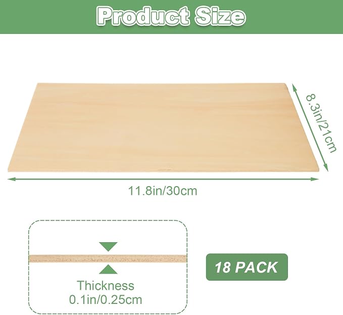 18pcs 12 x 15.7 x 1/8 Inch Plywood Basswood Sheets, 3 mm Unfinished Plywood - Image 2