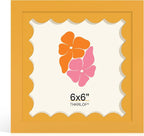 6x6 Picture Frame with Wavy Mat, Wooden Real Glass 6 x 6 Photo Frame by THKRLOF