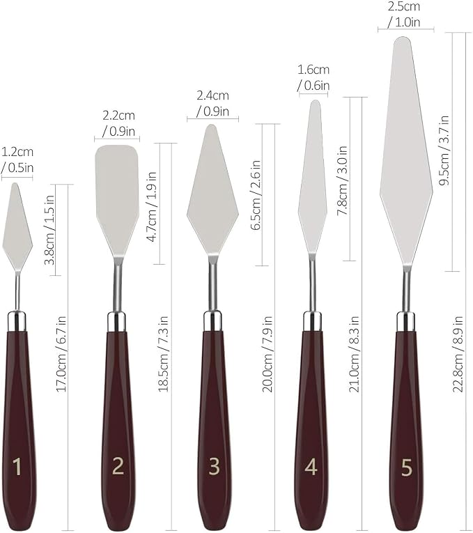 5-Piece Stainless Steel Palette Knife Set | Oil, Watercolor Painting, Cake - Image 3