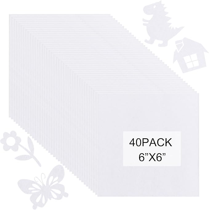 40 Pcs Stiff Felt Fabric Sheet for Crafts, 1mm Thick and 6”x6”White Felt Fabric by Tiparts
