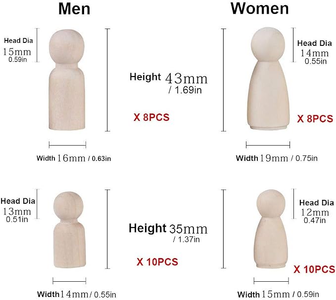 50 Pack Unfinished Wooden Peg Dolls & Figures - Image 9