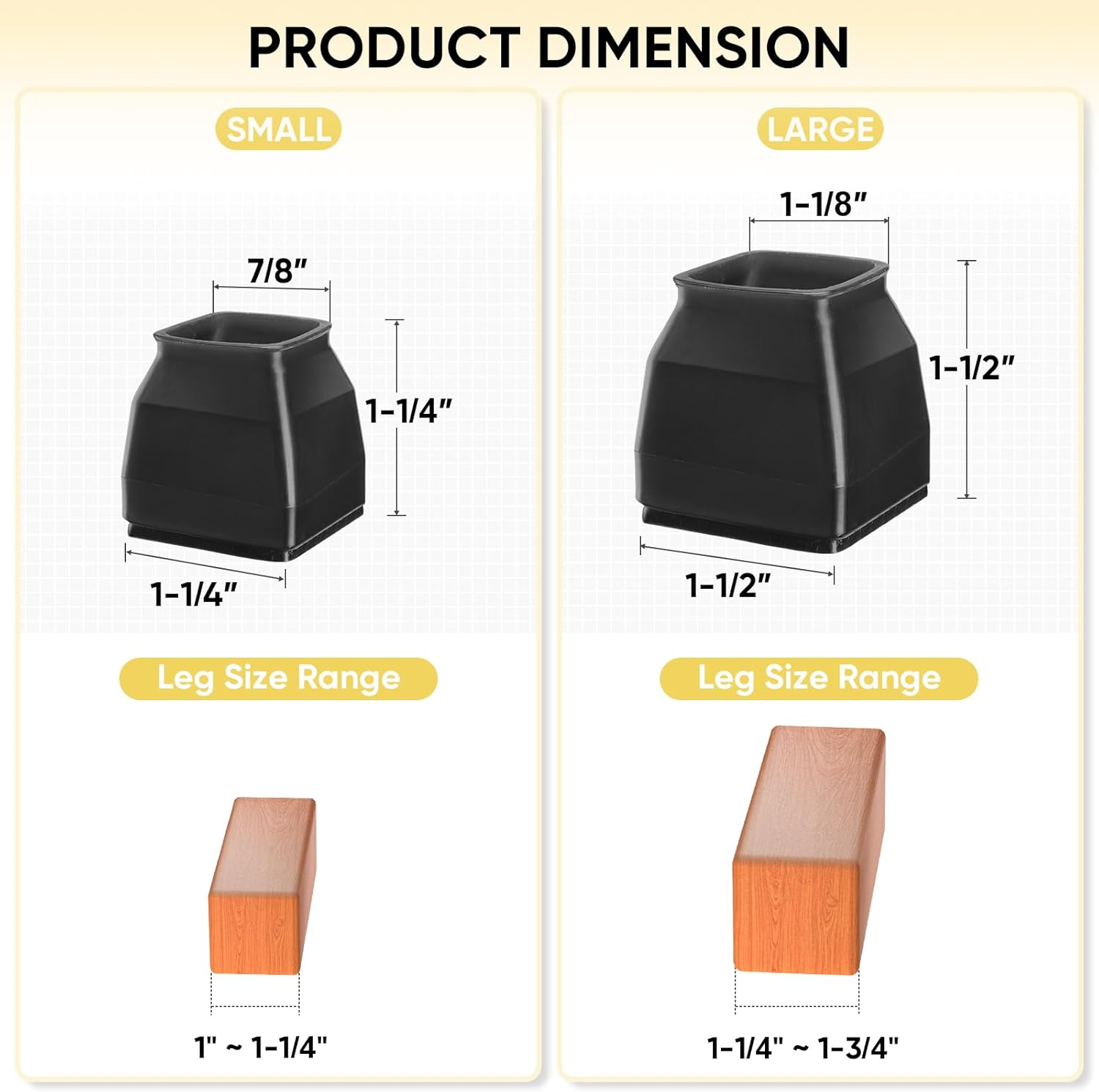 BALEINE 24 Pack Silicone Chair Leg Floor Protectors, Stool Leg Protectors Cap, Non-Slip Chair Leg Caps for Hardwood Floors (Black & Large (Square), 24 Pack)