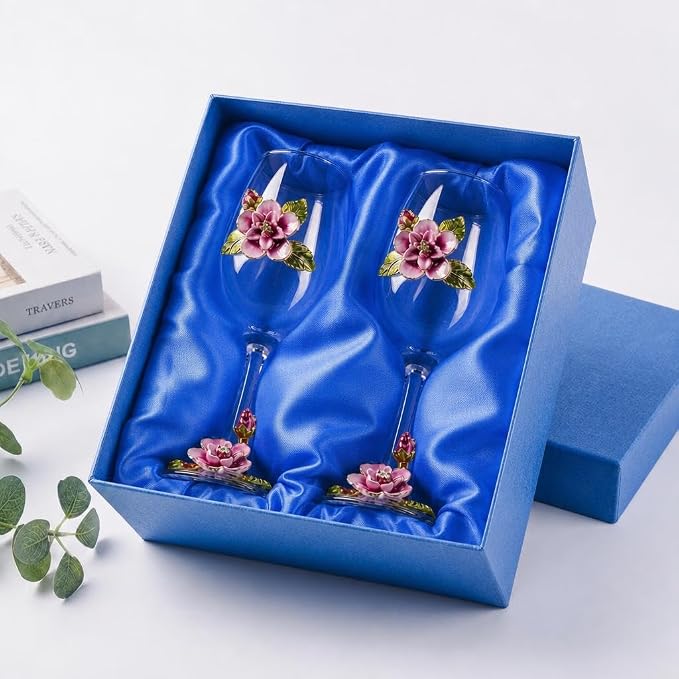 Simcat Handmade Painted Enamel Flower Glass Wine Glasses Transparent Refined - Image 2