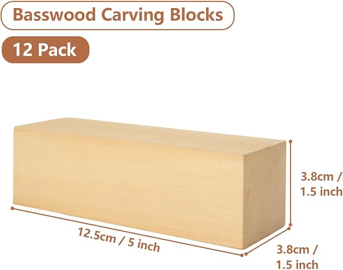 12 Pack Basswood Carving Blocks Set, 5 x 1.5 x 1.5 Inch Unfinished Wood Blocks - Image 2