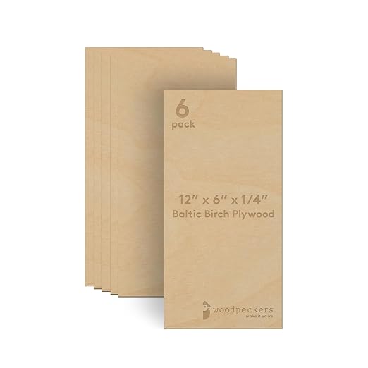 6 mm Baltic Birch Plywood 1/4 x 6 x 12 Inch, Box of 6 B/BB Grade Craft Wood by Woodpeckers