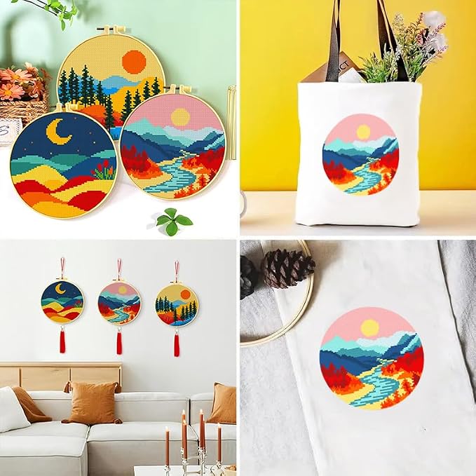Zhenqing Sun Moon Landscape Stamped Cross Stitch Kit, 3 Pack 11CT Printed - Image 9