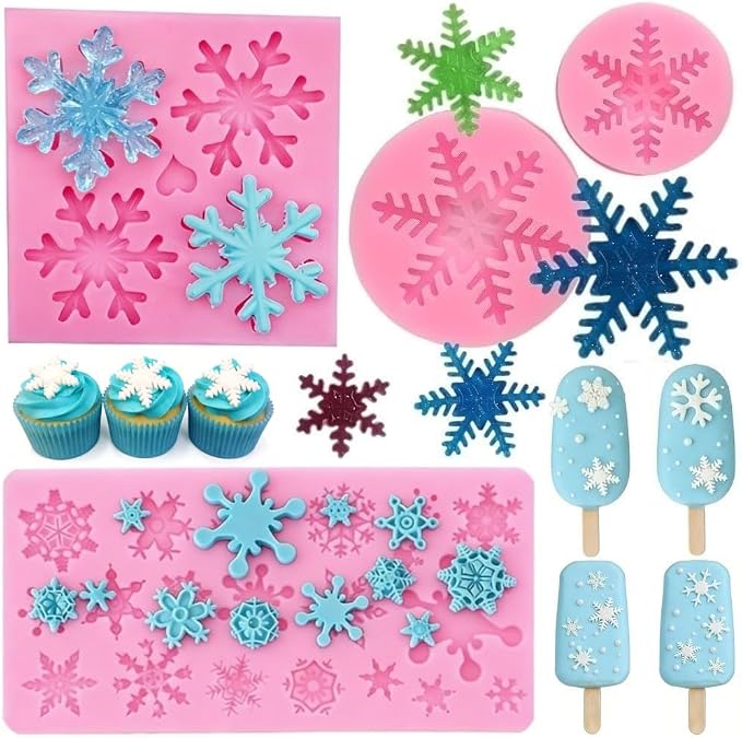 4 Pieces 3D Snowflake Silicone Mold Winter Snowflake Fondant Silicone Mold by AMBESTEE