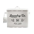AuldHome Design Farmhouse Laundry Powder Container, White Enamelware Detergent Bin w/ Scoop