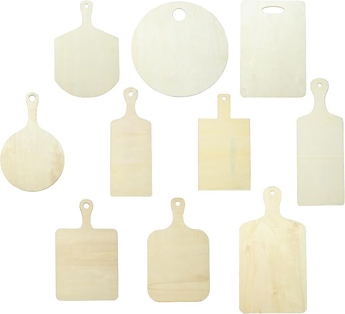 10 pcs 10 Styles Cutting Board Theme Unfinished Wooden Cutout Charms Rectangle by Gythara