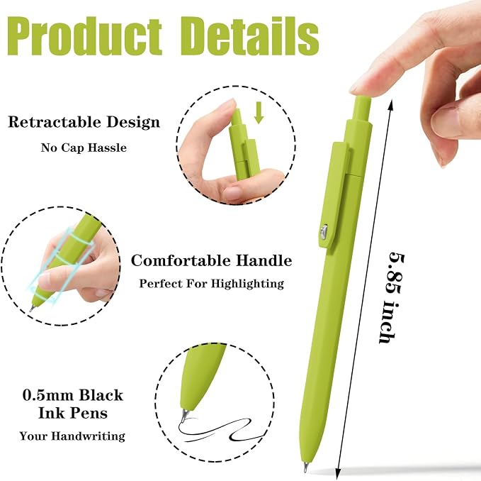 Piochoo Gel Pens, 8 Pack Fine Point Black Ink Smooth Writing Ink Pen, - Image 2