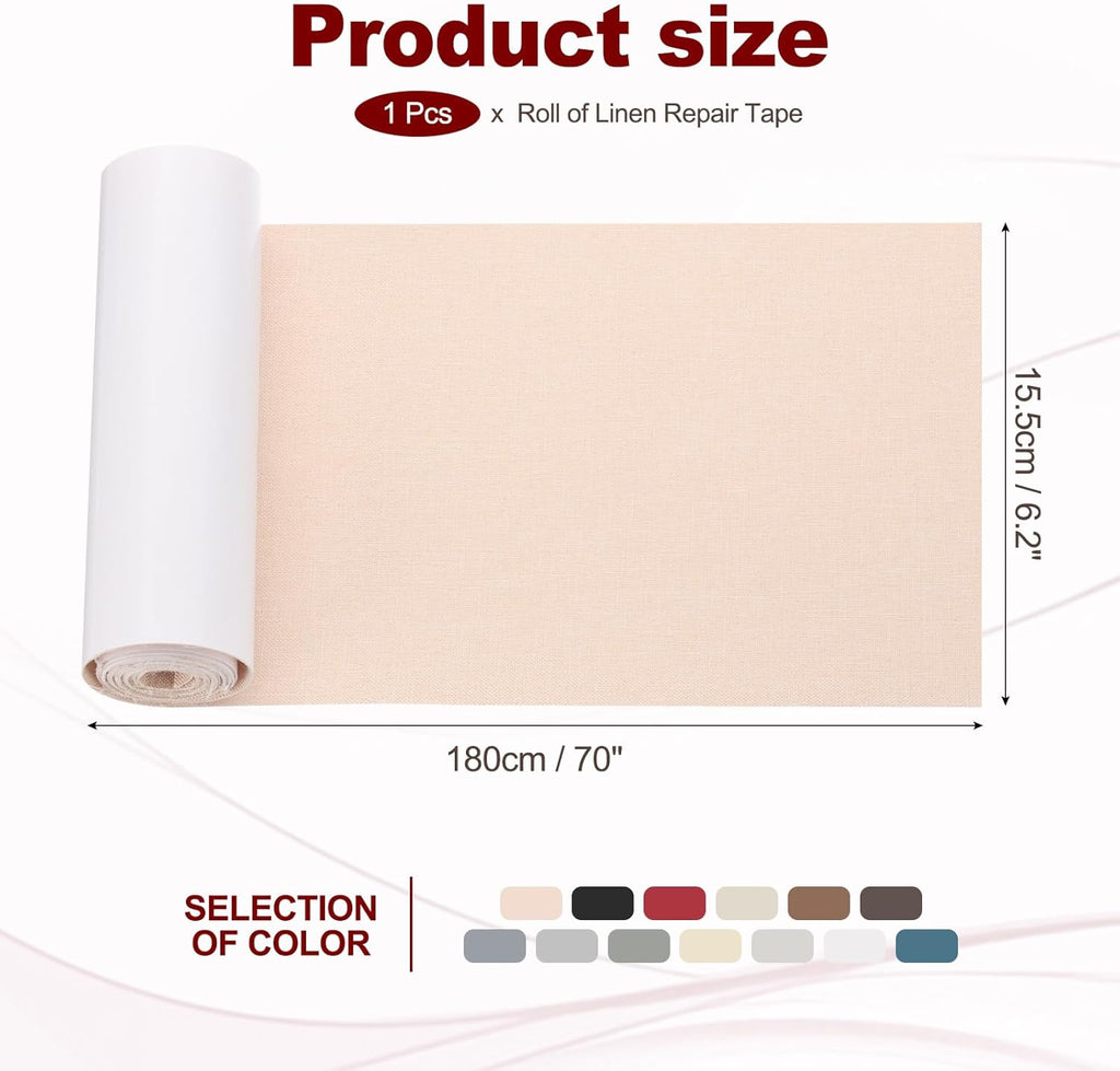PATIKIL 70x6.2 Inch Linen Repair Tape, Repair Fabric Patch Self Adhesive Couch Patch Line Repair Patch for Furniture Sofa Car Seats Office Chairs, Light Beige