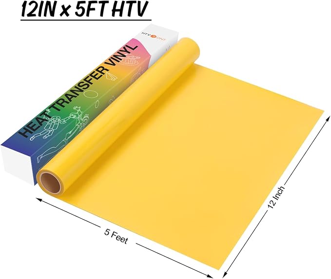 HTVRONT Yellow 12" x 5ft HTV Vinyl Rolls | Easy Cut & Weed Heat Transfer Vinyl - Image 7