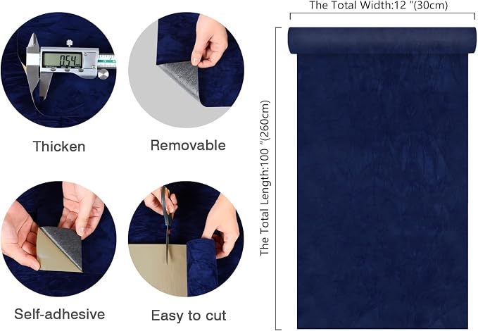 CHIHUT 12''x100'' Self Adhesive Velvet Drawer Liner Roll Thick Removable Dark - Image 8